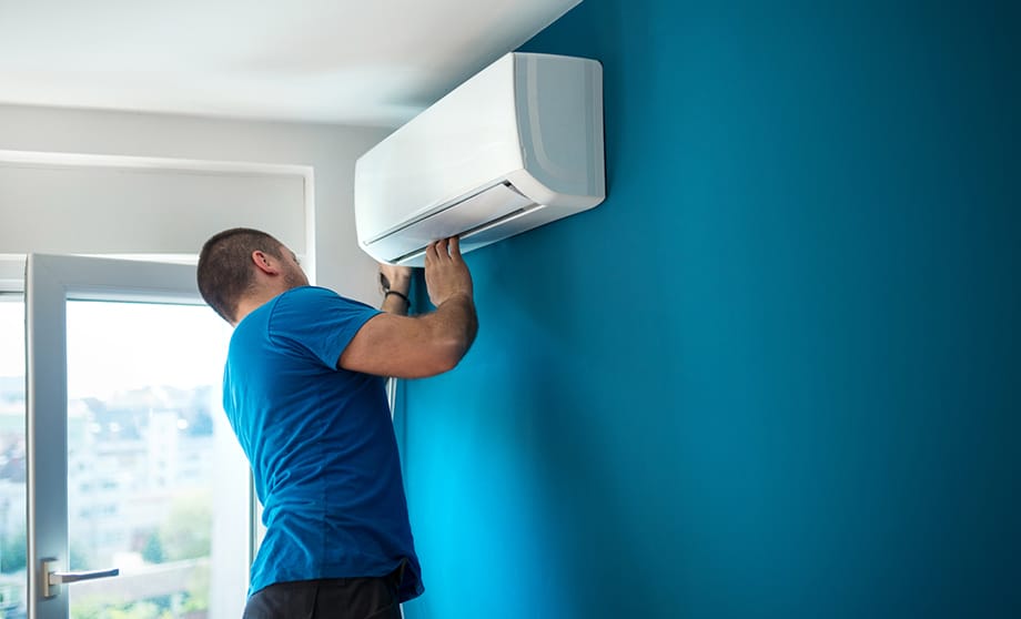 Mini-split being installed in a Tigard home