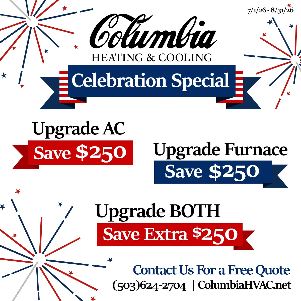 Columbia Heating & Cooling Celebration Special Flyer